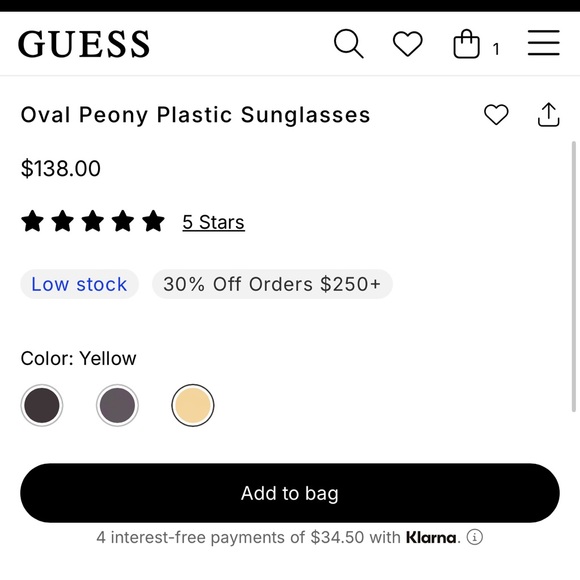 NEW Guess Marciano Oval Peony Sunglasses Chic Yellow Oval Sunglasses